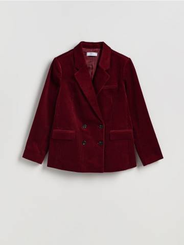 Reserved - Двобортний вельветовий блейзер - червоне дерево - 277FT-93X
