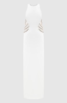 Белое платье макси с кристаллами
