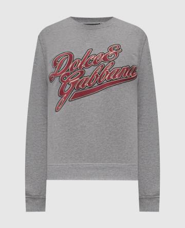 Серый меланжевый свитшот с вышивкой логотипа