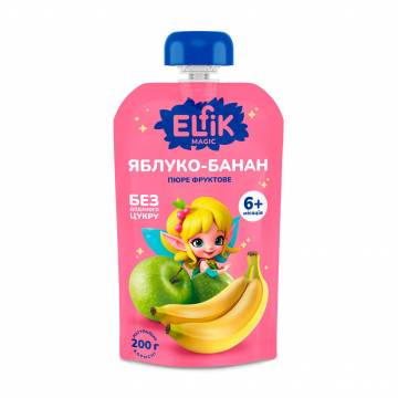 Детское фруктовое пюре Elfik Magic Яблоко-банан, без добавленного сахара, от 6 месяцев, 200 г (пауч) Детское фруктовое пюре Elfik Magic Яблоко-банан, без добавленного сахара, от 6 месяцев, 200 г (пауч)