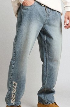 Джинси loose з ефектом прання - світло-бірюзовий