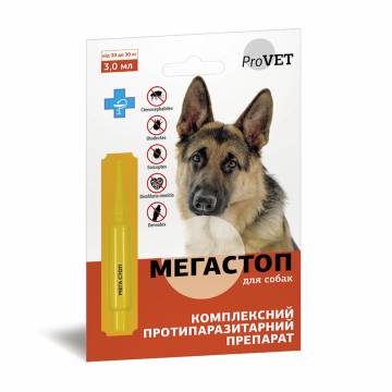 Противопаразитарные капли для собак ProVET Мегастоп, от 20 до 30 кг, 3 мл Противопаразитарные капли для собак ProVET Мегастоп, от 20 до 30 кг, 3 мл