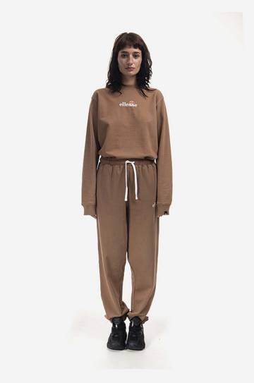 Хлопковая кофта Ellesse Sappan Sweatshirt женская цвет коричневый с принтом SGM13149-BROWN Хлопковая кофта Ellesse Sappan Sweatshirt женская цвет коричневый с принтом SGM13149-BROWN