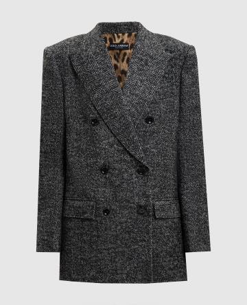 Серый двубортный жакет с шерстью в узор Серый двубортный жакет с шерстью в узор