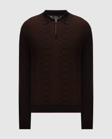 Коричневое поло из шерсти и шелка в узоре
