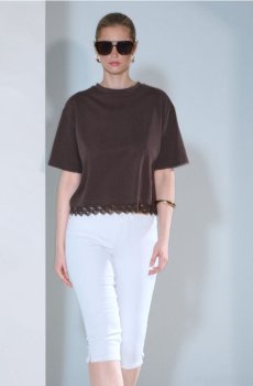 Джинси капрі з поясом - кремовий