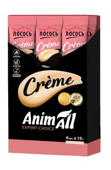Лакомства для кошек AnimAll Creme с лососем, 6*15 г