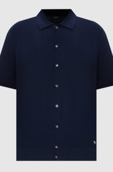 Синяя рубашка с короткими рукавами с шелком