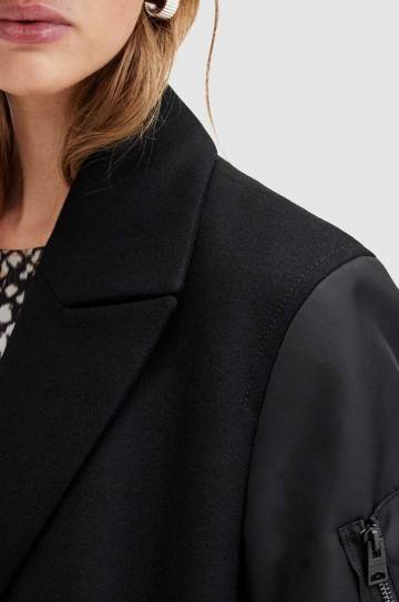 Пальто с шерстью AllSaints PAULAH цвет чёрный переходной двубортный W007OZ