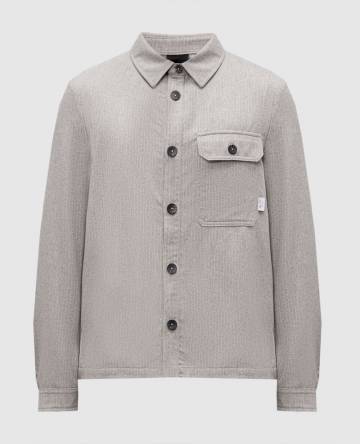 Серая рубашка с шерстью в полоску