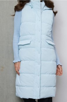 Стьобаний puffer жилет із відстібним капюшоном - блакитний