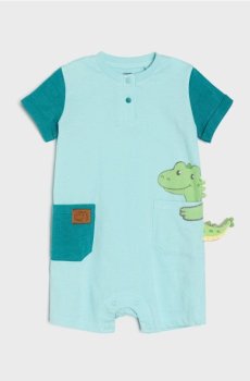 Бавовняний ромпер з мотивом динозавра - світло-бірюзовий