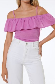 Топ на бретелях із воланом біля вирізу - світло-ліловий