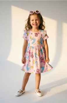 Бавовняна сукня з трикотажу Alice in Wonderland - пастельний рожевий