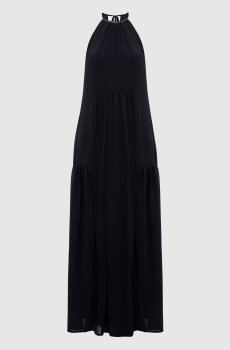 Черное платье макси с цепочкой мониль