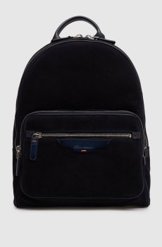 Синий замшевый рюкзак с тиснением логотипа