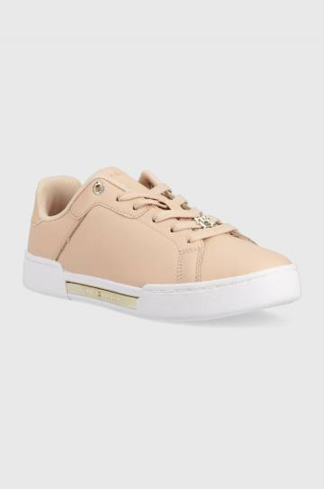 Кожаные кроссовки Tommy Hilfiger COURT SNEAKER GOLDEN TH цвет бежевый FW0FW07116 Кожаные кроссовки Tommy Hilfiger COURT SNEAKER GOLDEN TH цвет бежевый FW0FW07116