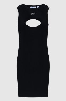 Черное платье мини в рубчик с логотипом