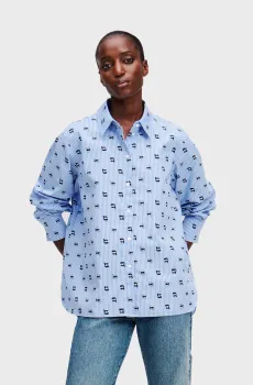 Женская голубая рубашка с узором IKON AOP PRINT BLOUSE Голубой 40 Karl Lagerfeld A1W11038