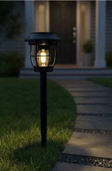 Сонячна світлодіодна садова лампа для встановлення в ґрунт або підвішування - чорний