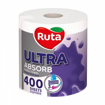 Бумажные полотенца Ruta Ultra, 3-слойные, 400 отрывов, белые, 1 рулон