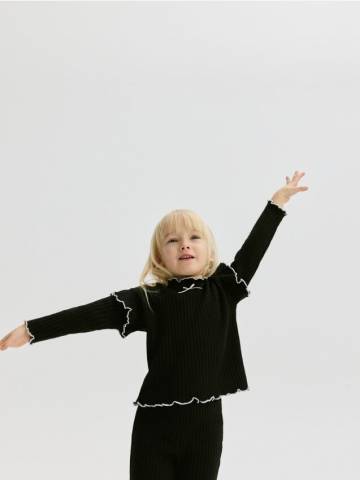 Reserved - Ребриста блузка з бантом - чорний - 186DB-99X