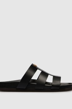 Черные кожаные шлепанцы с логотипом
