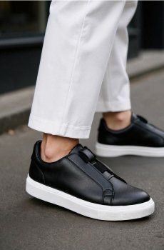 Кеди з імітації шкіри - чорний