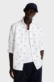Мужская белая рубашка с узором OXFORD EMBROIDERED FLAG Белый L Tommy Hilfiger MW0MW38138