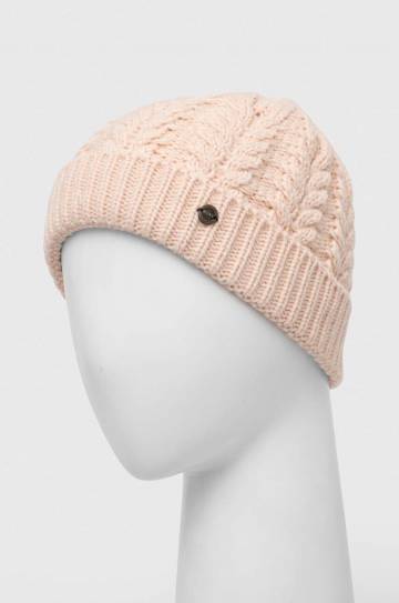 Шапка Roxy цвет розовый из толстого трикотажа Шапка Roxy цвет розовый из толстого трикотажа