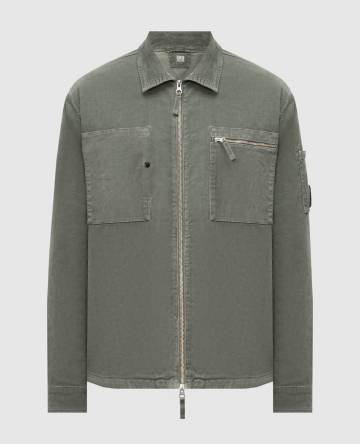 Зеленая вельветовая рубашка на молнии