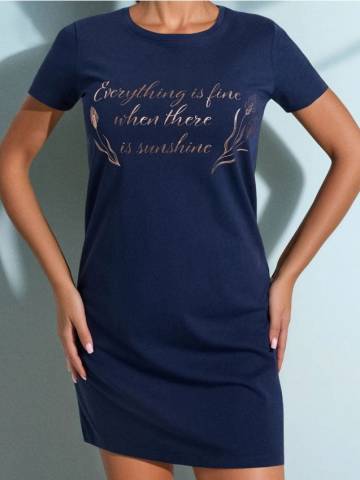Нічна сорочка з написом - темно-синій