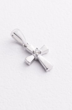 Крестик с бриллиантом (белое золото) пб0161ri