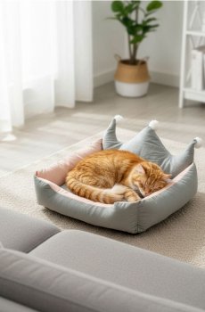 Лежак для тварин із декоративним узголів’ям у формі корони - сірий