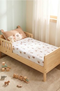 Дитячий бавовняний комплект постільної білизни з ведмедиком та простирадлом - бежевий