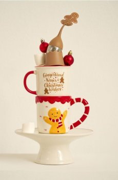 Керамічна кружка з ручкою з мотивом пряникового чоловічка - різнобарвний