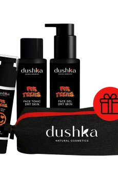 Подростковый набор для лица Dushka для сухой кожи (гель для умывания, 100 мл + тоник, 100 мл + крем, 50 мл + косметичка, 1 шт)