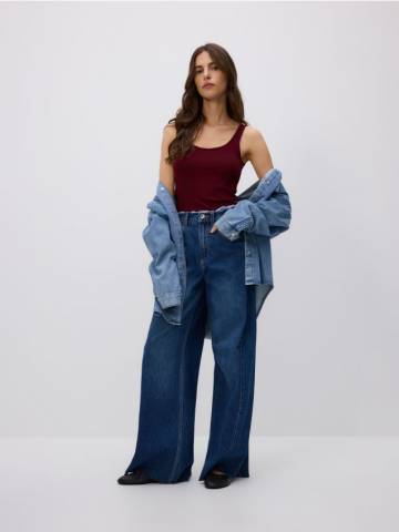 Reserved - Джинси wide leg із розривами - синій - 766FZ-55J Reserved - Джинси wide leg із розривами - синій - 766FZ-55J