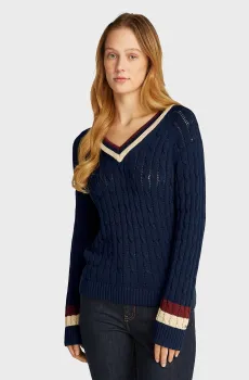 Женский темно-синий пуловер VARSITY CABLE V-NK Синий XS Tommy Hilfiger WW0WW43972