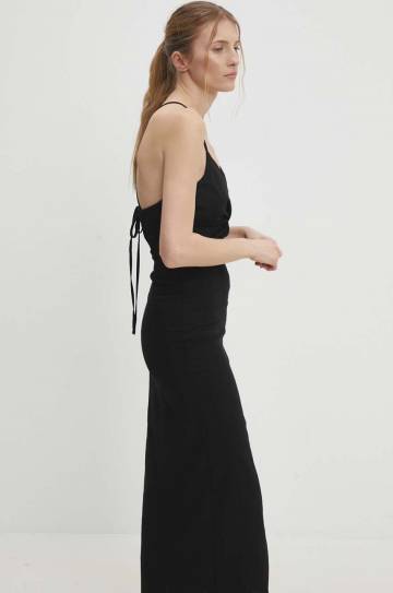 Льняное платье Answear Lab цвет чёрный maxi расклешённая Льняное платье Answear Lab цвет чёрный maxi расклешённая