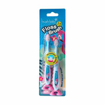 Набор детских зубных щеток Brush-Baby FlossBrush Flamingo на присоске, от 3 до 6 лет, 2 шт Набор детских зубных щеток Brush-Baby FlossBrush Flamingo на присоске, от 3 до 6 лет, 2 шт
