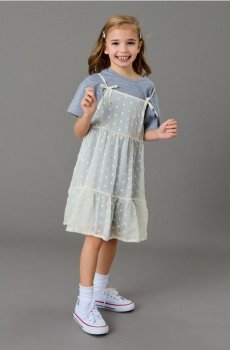 Сукня babydoll з декоративним тюлем - темно-сірий