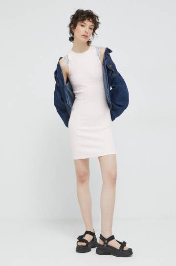 Платье Tommy Jeans цвет розовый mini облегающее Платье Tommy Jeans цвет розовый mini облегающее