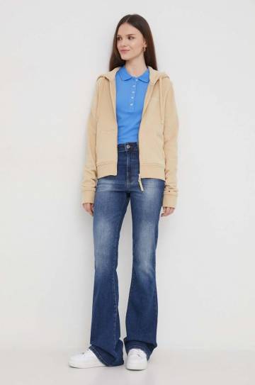 Кофта Tommy Hilfiger женская цвет бежевый с капюшоном однотонная Кофта Tommy Hilfiger женская цвет бежевый с капюшоном однотонная