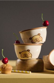 Керамічні миски з мотивом капібари 2 pack - бежевий