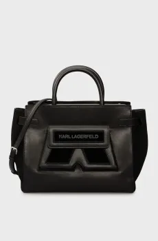Женская черная кожаная сумка IKON/K MD TOTE Черный ONESIZE Karl Lagerfeld 246W3054