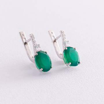 Серебряные серьги (фианиты, агат) 2910/9р-GRAG Серебряные серьги (фианиты, агат) 2910/9р-GRAG