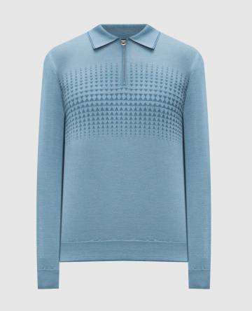 Голубое поло из шерсти, шелка и кашемира