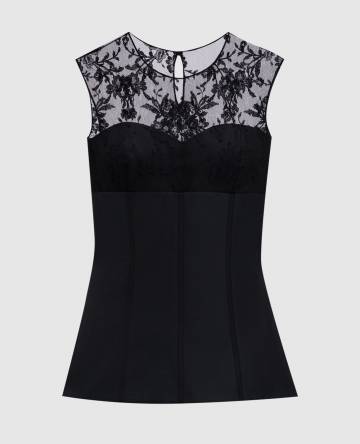 Черный топ с шелком с кружевом