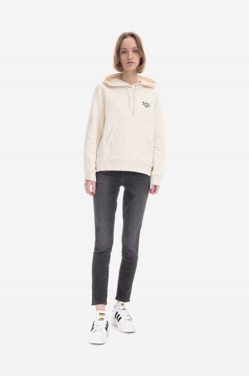 Хлопковая кофта A.P.C. Hoodie Manuela женская цвет белый с капюшоном с аппликацией COEZD.F27760-OFFWHITE Хлопковая кофта A.P.C. Hoodie Manuela женская цвет белый с капюшоном с аппликацией COEZD.F27760-OFFWHITE